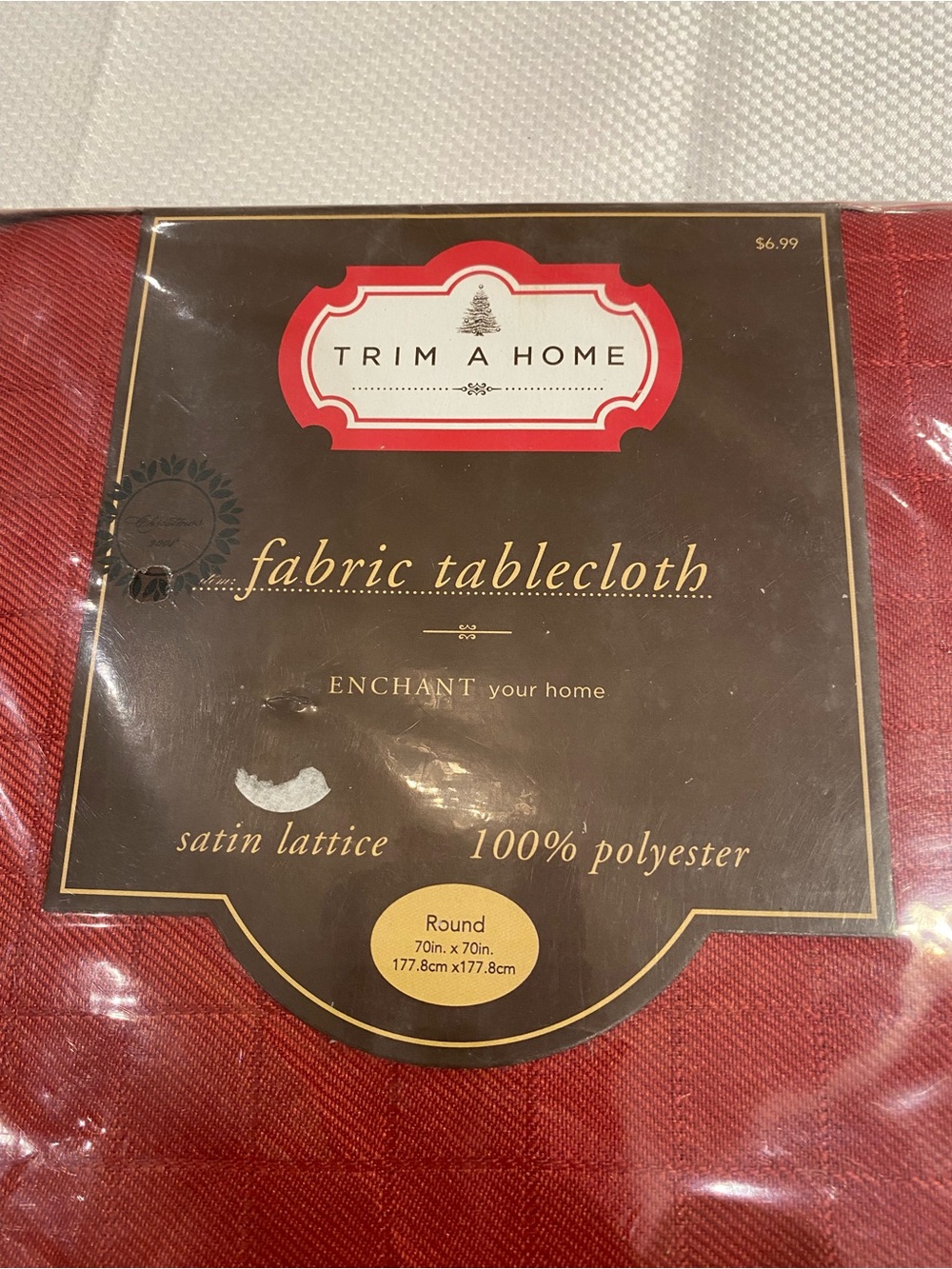 Fabric tablecloth 70x 70 round Trim A Home Red Satin Lattice